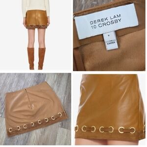 Derek Lam 10 Crosby Toffee Lamb Leather Skirt Grommet Detail Lace-up Gold Rings